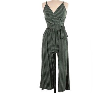 Green and White Stripe Wide Leg Cropped Jumpsuit